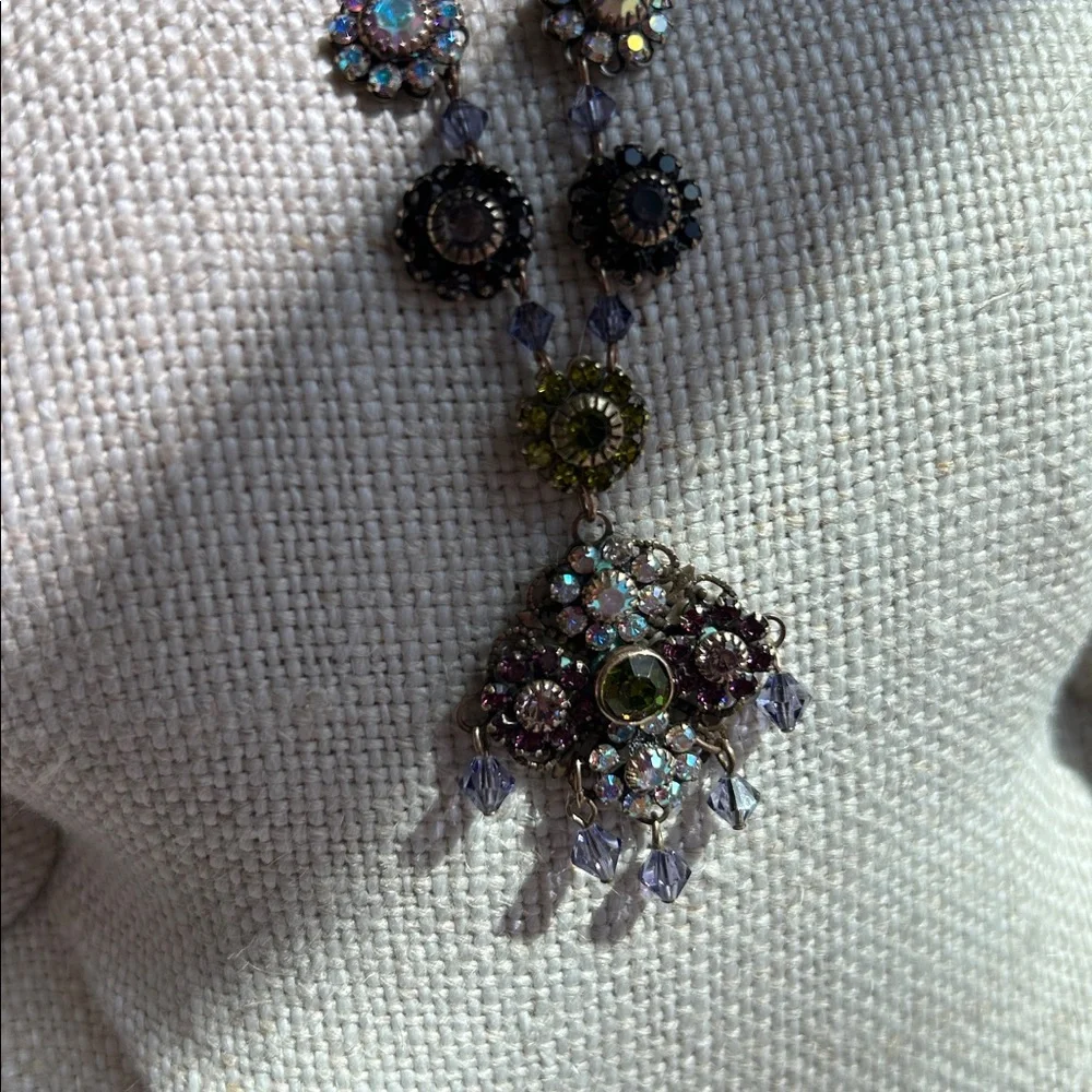 Liz Palacios Purple Pink Green Aurora Borealis Crystal Flower Pendant Necklace - Picture 12 of 14